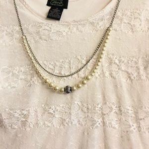 Lace white shirt with attached necklace